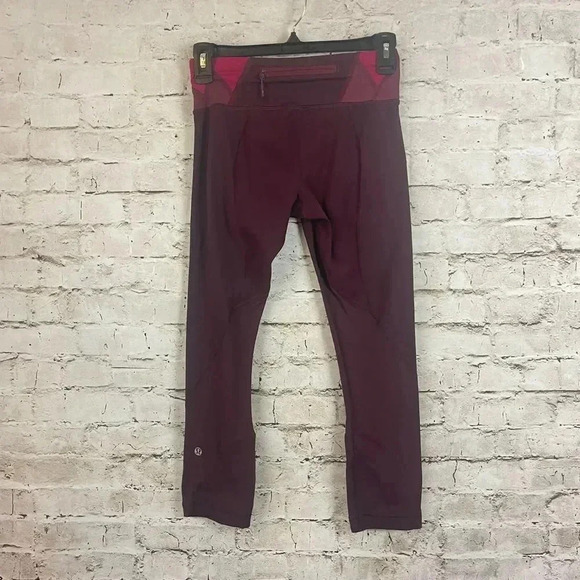 Lululemon Women's Size 4 Burgundy Berry Waistband Crop Leggings Active Yoga Run - Picture 5 of 6